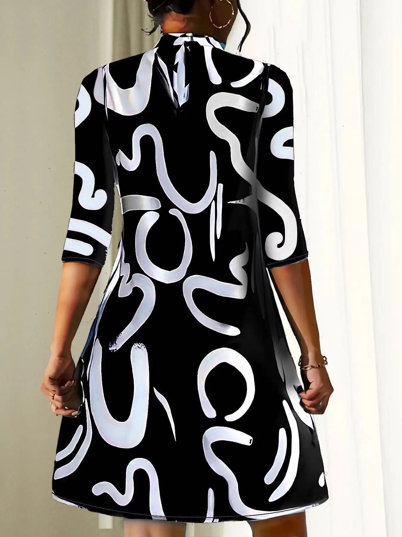 Jennifer Boutique Short Printed Dress with Medium Length Sleeves Elevated Occasion Wear