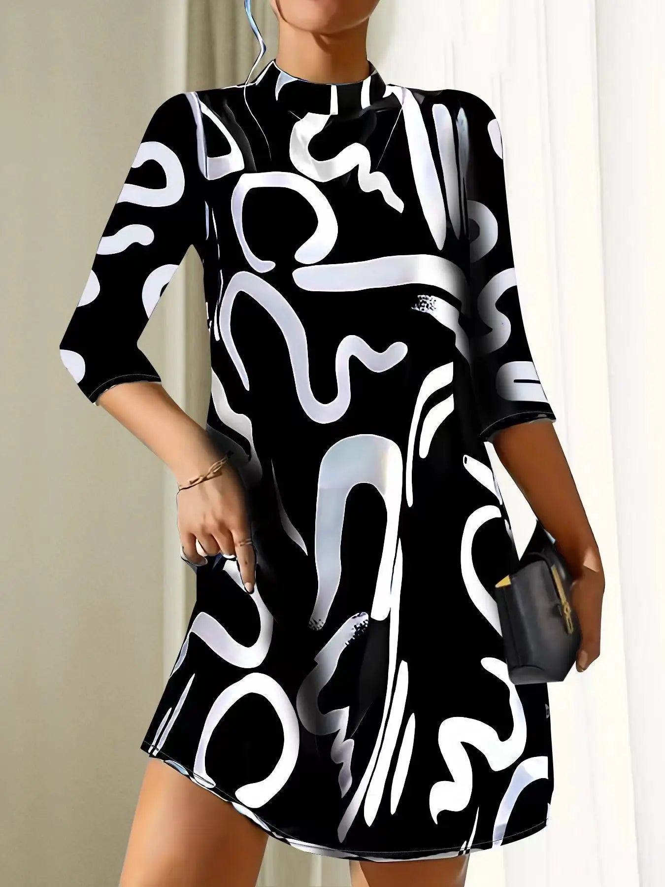 Jennifer Boutique Short Printed Dress with Medium Length Sleeves Elevated Occasion Wear
