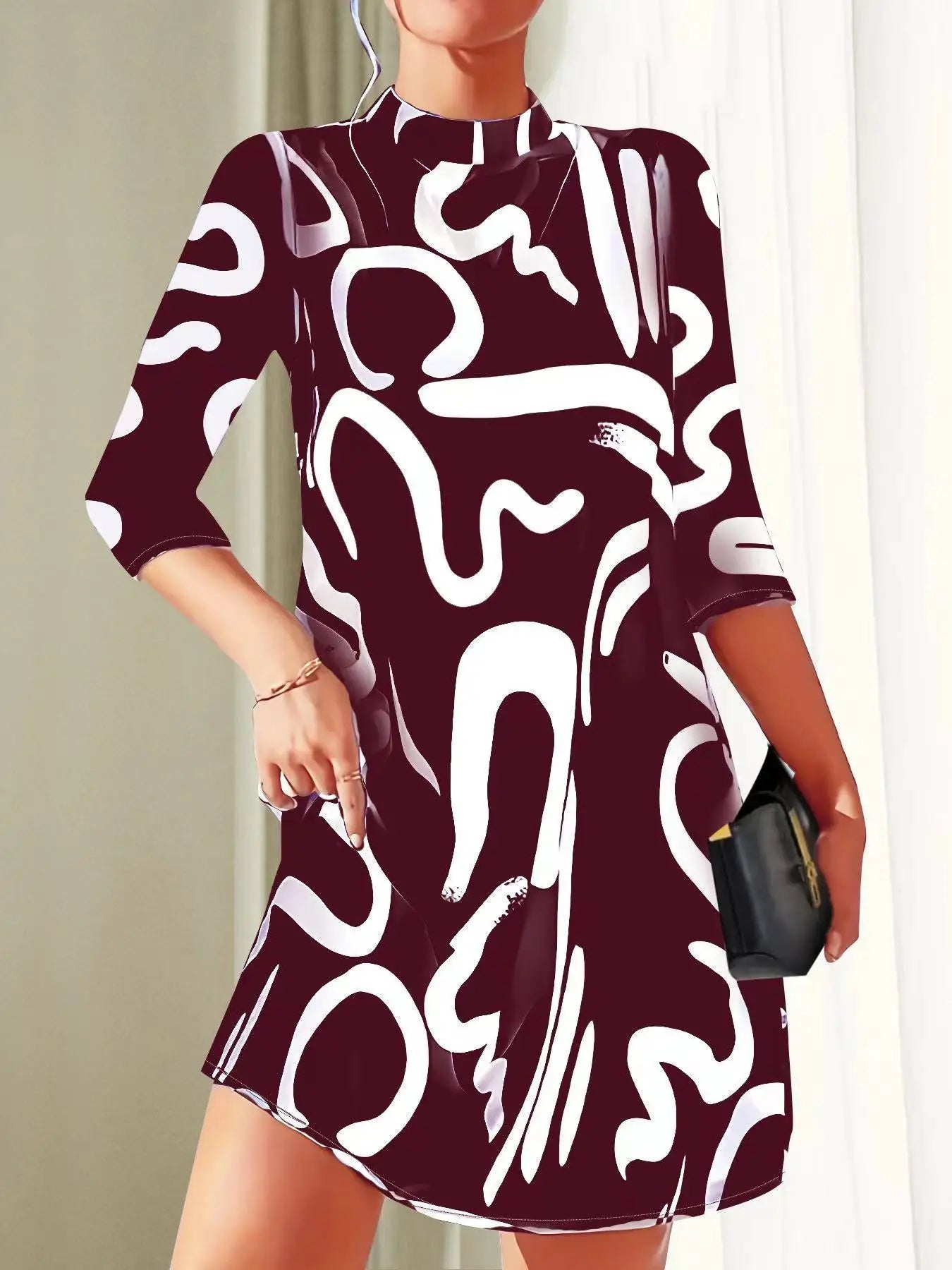 Jennifer Boutique Short Printed Dress with Medium Length Sleeves Elevated Occasion Wear