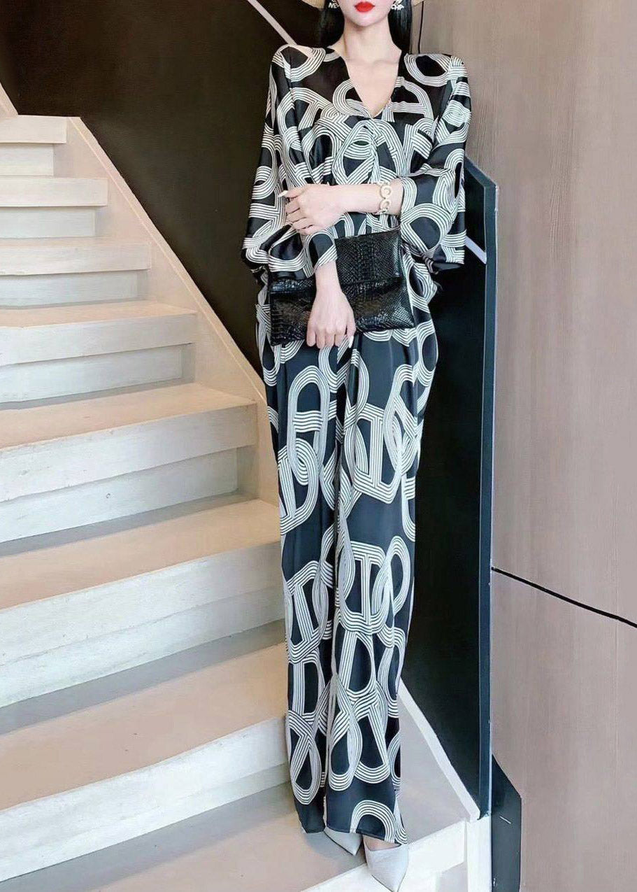 Fashion Print Long Dress V Neck Three Quarter Sleeve