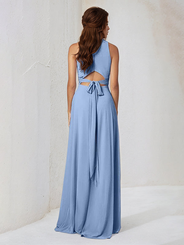 A-Line Chiffon A-Line Scoop Neck Sleeveless Floor-Length Bridesmaid Dress - View 2 | FashionDia