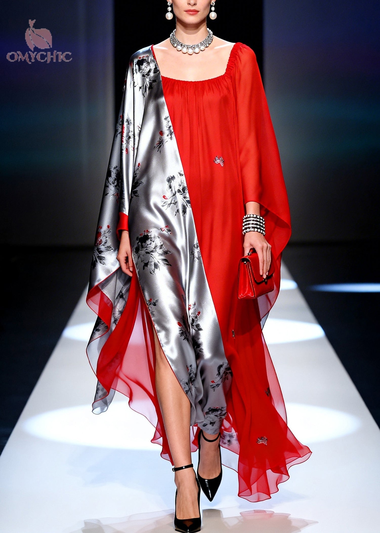 Fine Red Asymmetrical Patchwork Chiffon Long Dresses Summer
