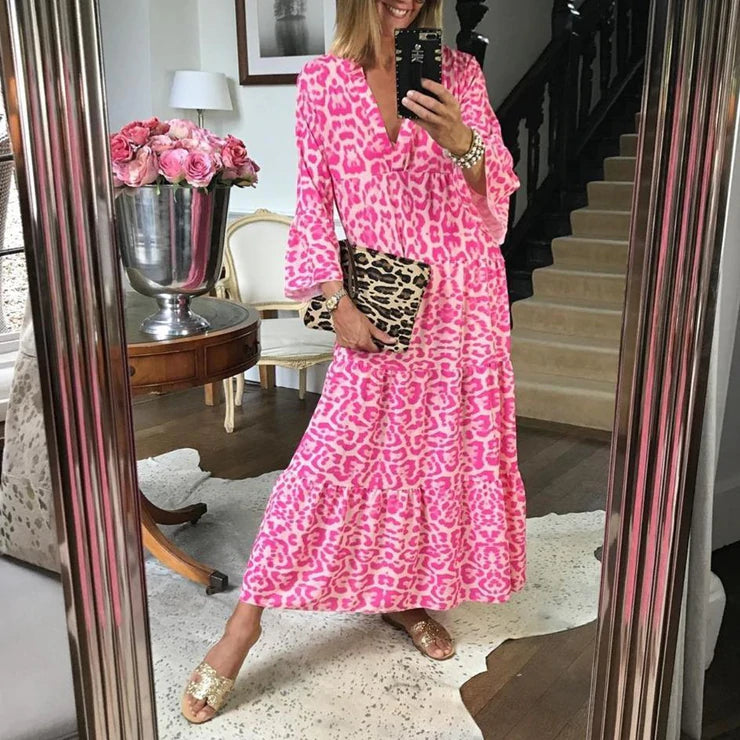 Viviana Effortless Long Women's Dress with Leopard Print Statement Occasion Edit