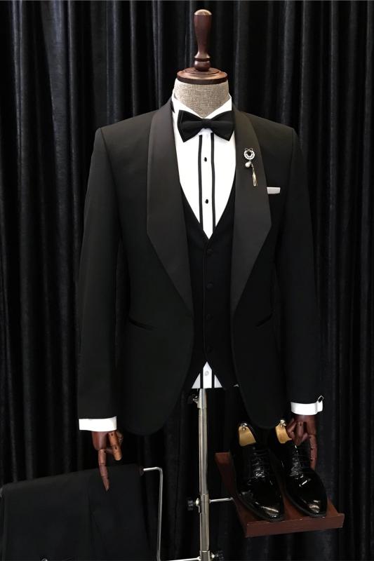 Formal Black 3 Piece Shawl Lapel Men's Wedding Suit