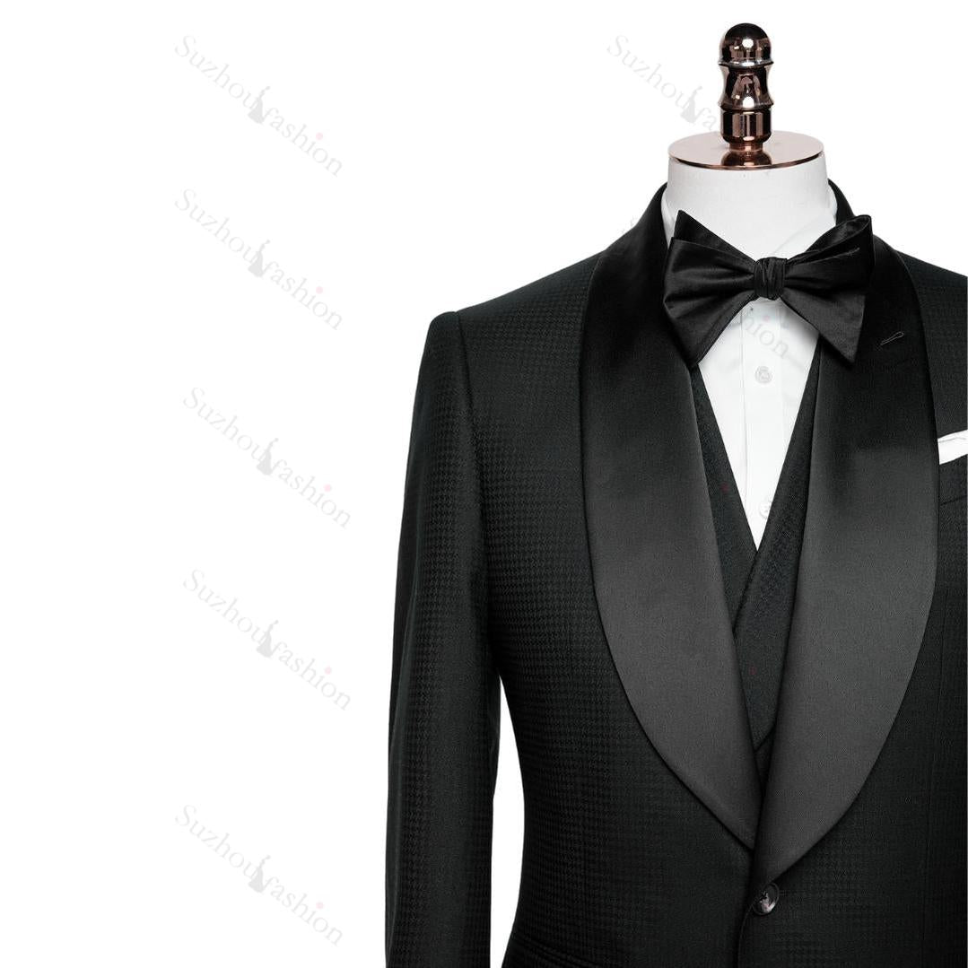 Formal Black Shawl Lapel 3 Piece Wedding Suit