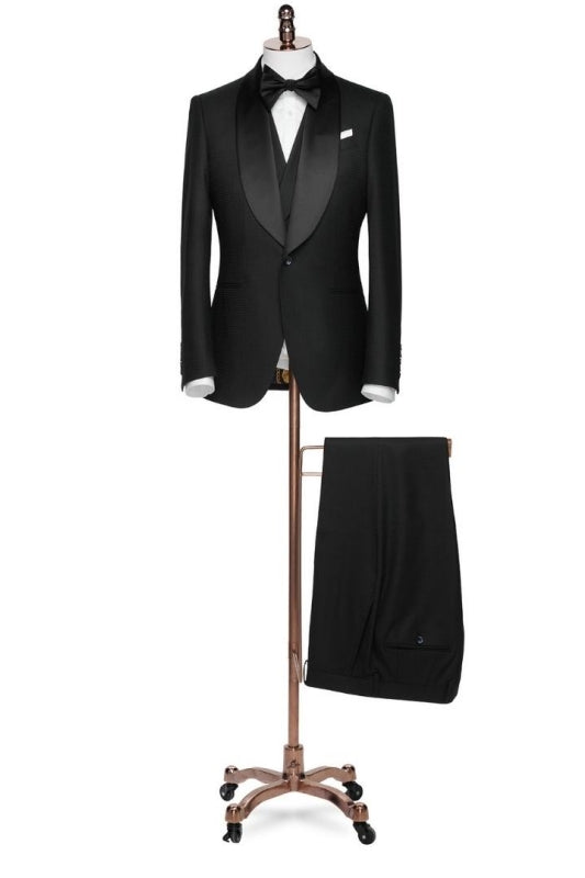 Formal Black Shawl Lapel 3 Piece Wedding Suit