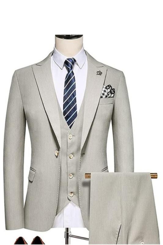 Formal Gray Peaked Lapel 3 Piece Men's Business Suit