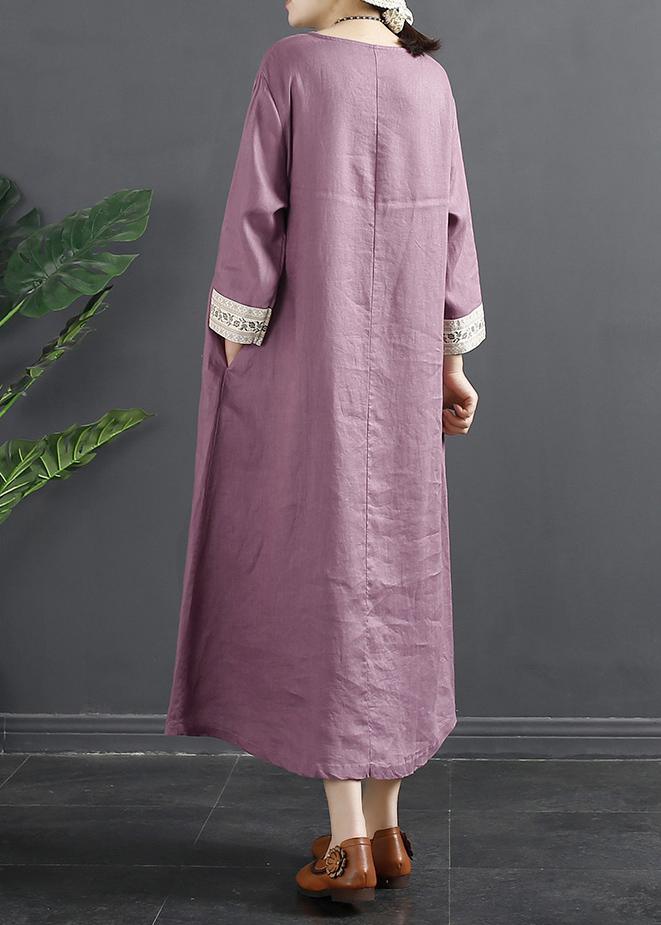 French Purple Clothes Embroidery Long Spring Dresses