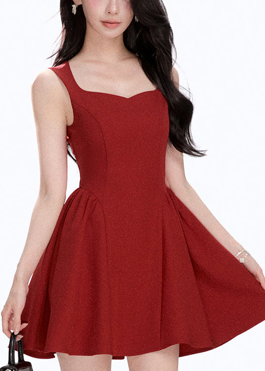 French Red Exra Large Hem Cotton Day Dress Summer