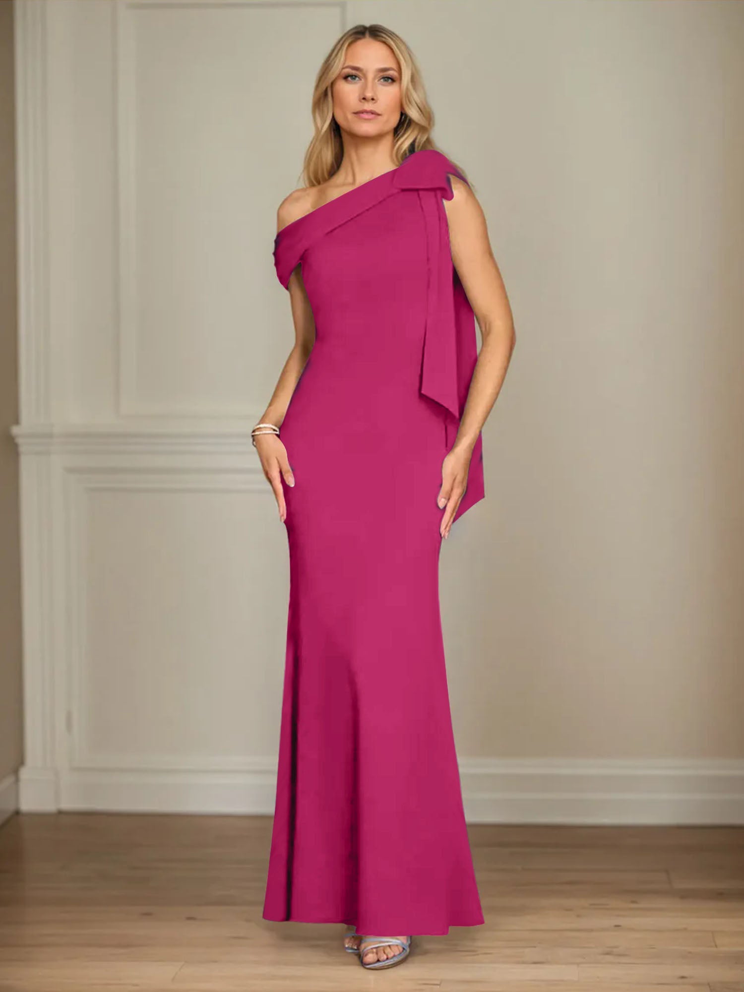 Trumpet/Mermaid One Shoulder Sleeveless Stretch Crepe Mother of the Bride Dress With Bow