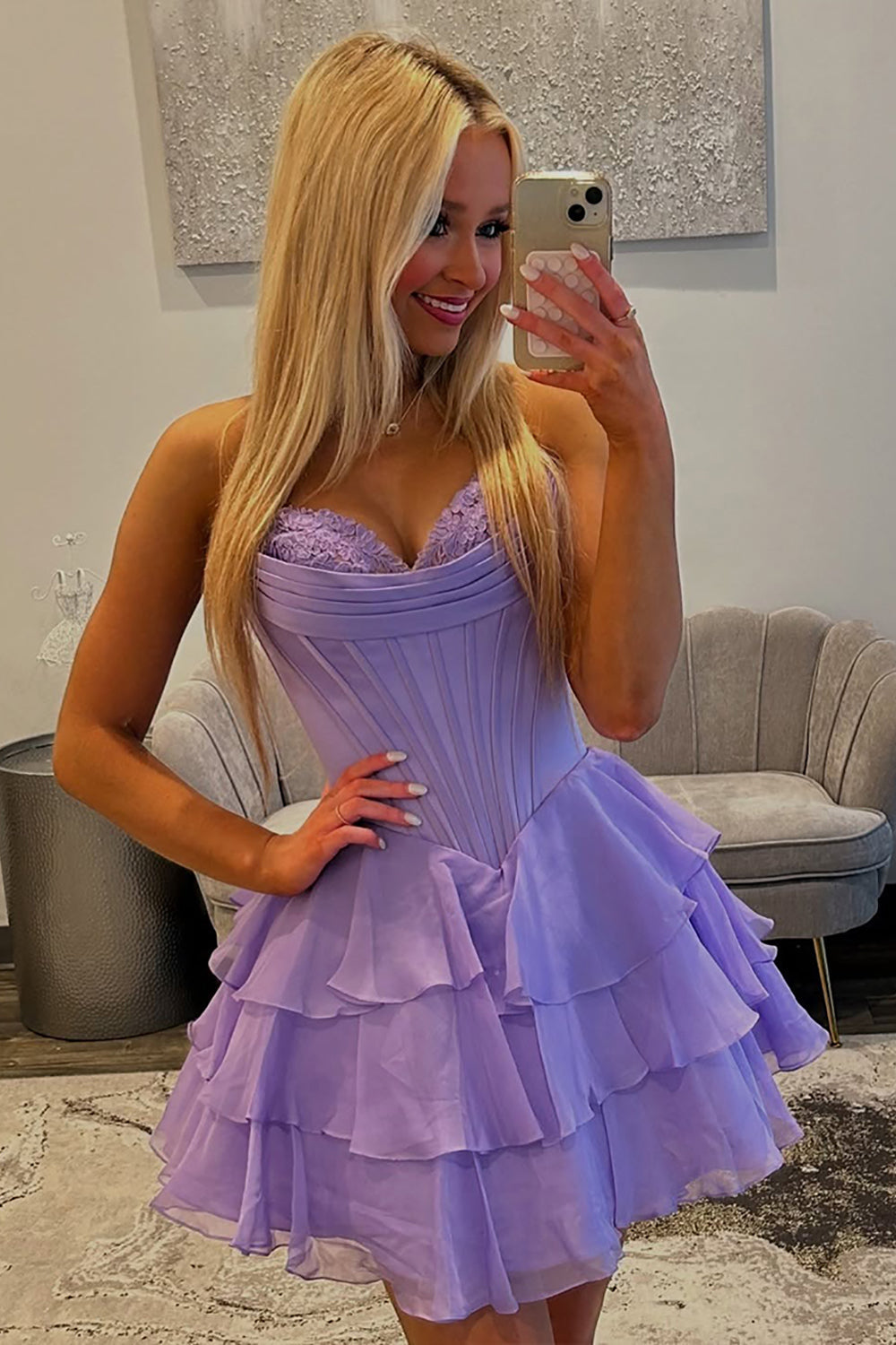 Fuchsia A Line Homecoming Dresses Corset Short Cocktail Dresses With Ruffles