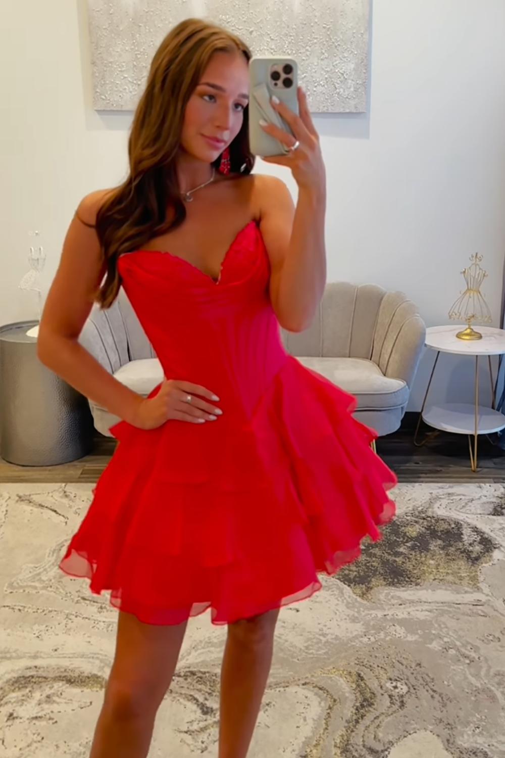 Fuchsia A Line Homecoming Dresses Corset Short Cocktail Dresses With Ruffles