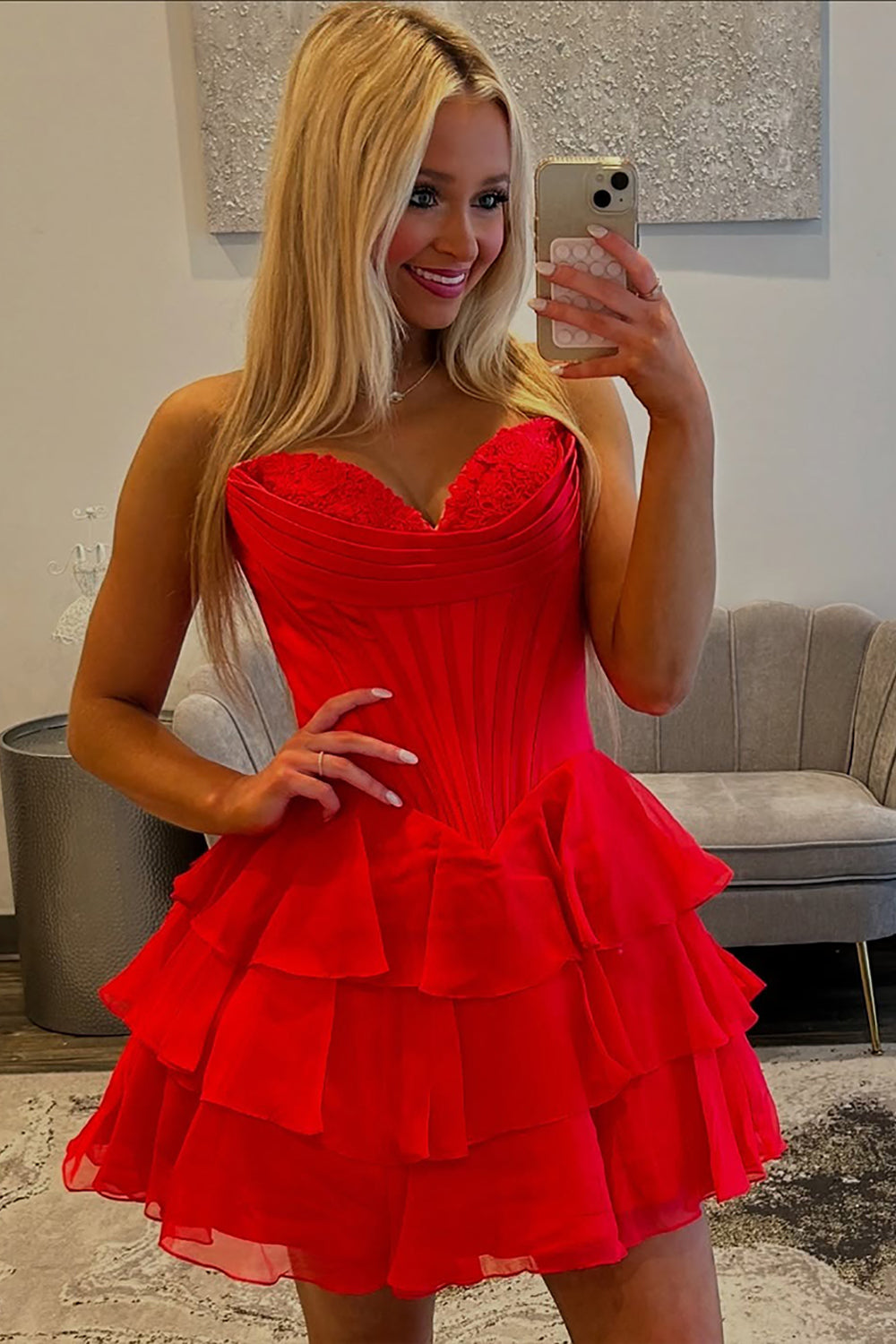 Fuchsia A Line Homecoming Dresses Corset Short Cocktail Dresses With Ruffles