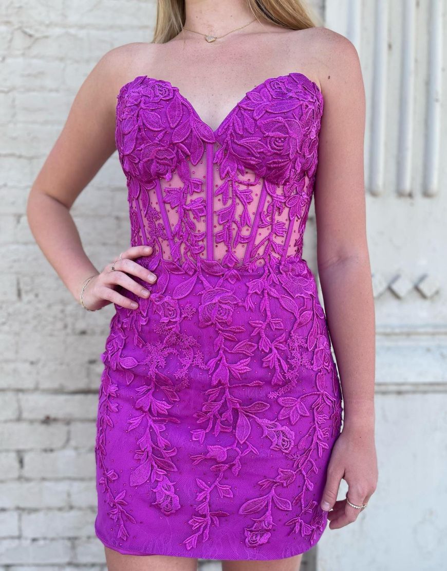 Fuchsia Bodycon Sweetheart Lace Homecoming Dress