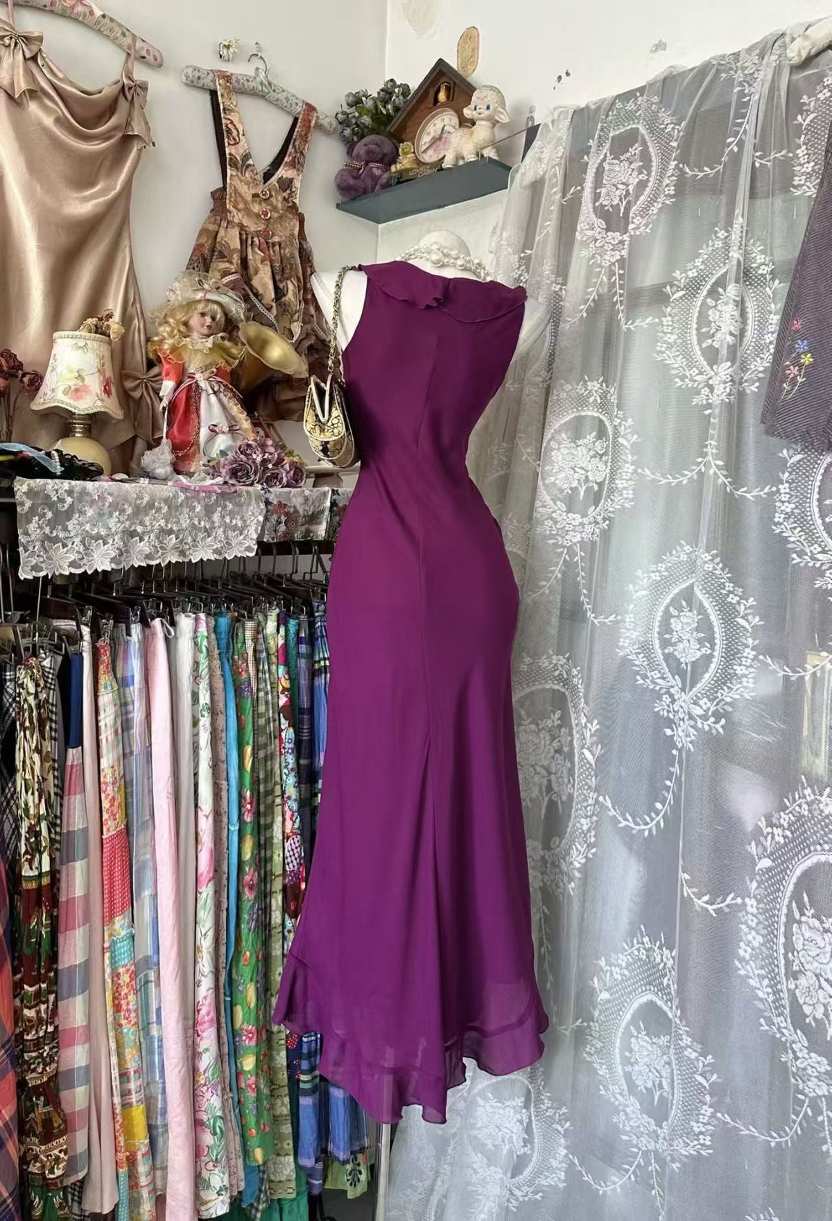 Fuchsia Mermaid Chiffon Evening Dress Ruffled Party Dress J10919