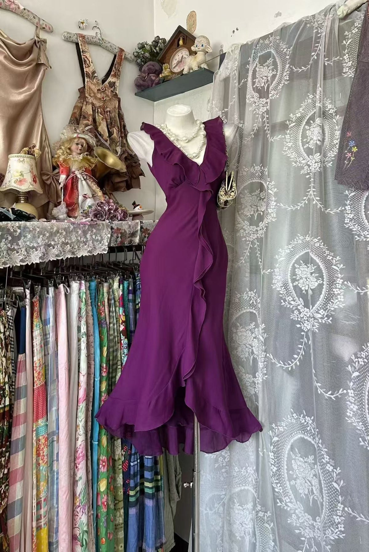 Fuchsia Mermaid Chiffon Evening Dress Ruffled Party Dress J10919