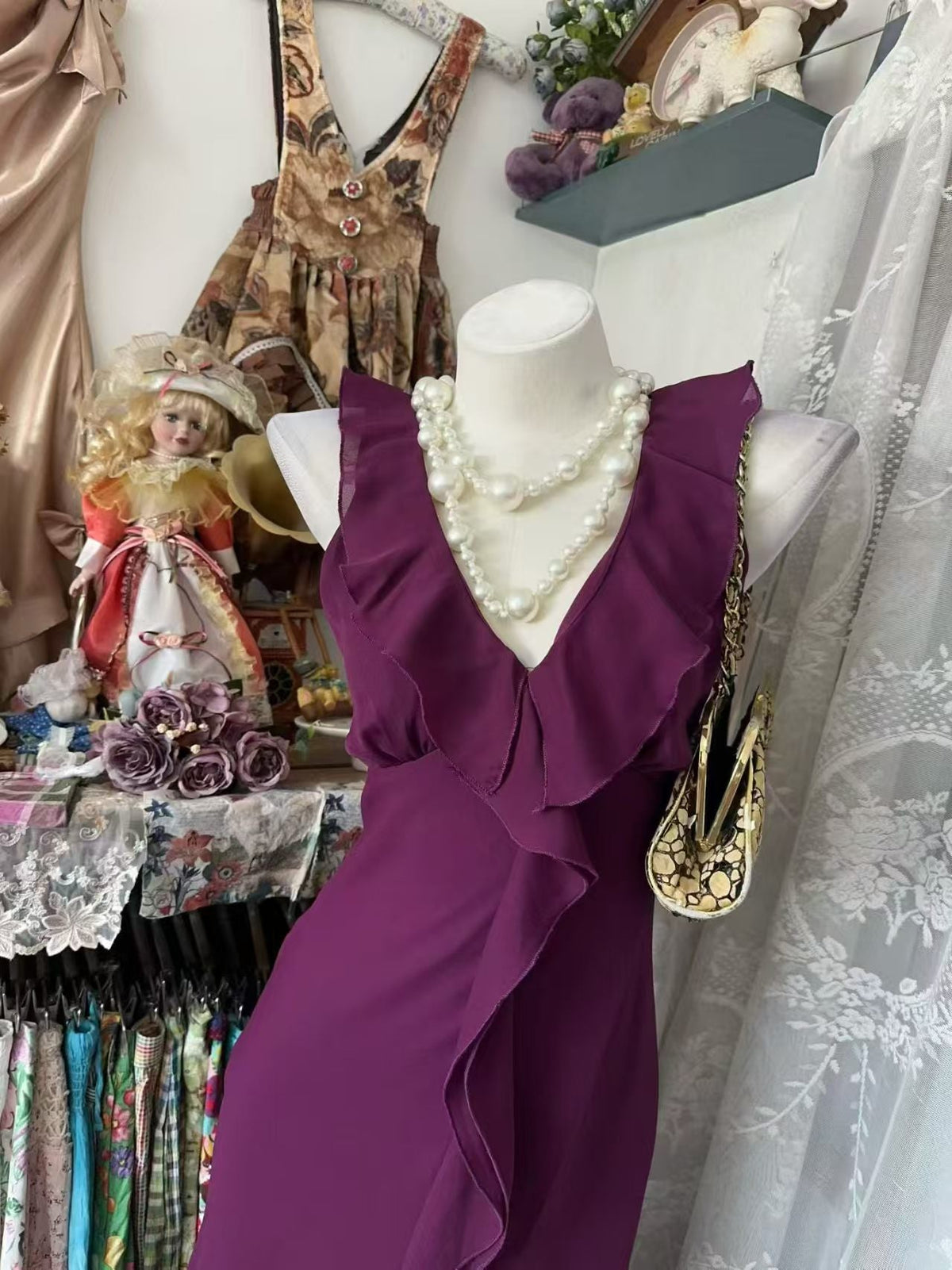 Fuchsia Mermaid Chiffon Evening Dress Ruffled Party Dress J10919