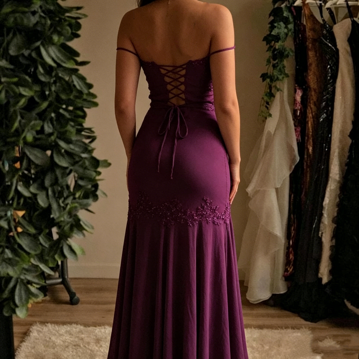 Fuchsia Off The Shoulder Mermaid Chiffon Prom Dress With Appliques J10260