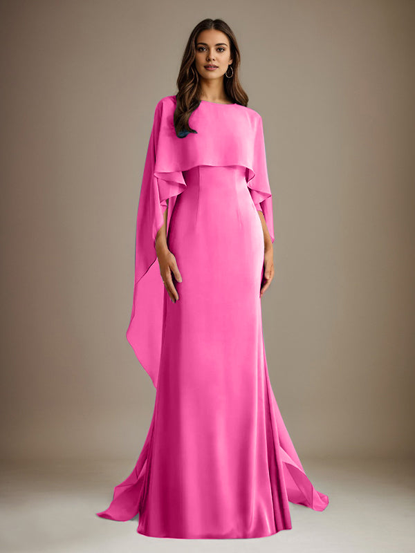 Sheath/Column Boatneck Floor-Length Chiffon Mother of the Bride Dress With Cascading Ruffles - View 15 | FashionDia