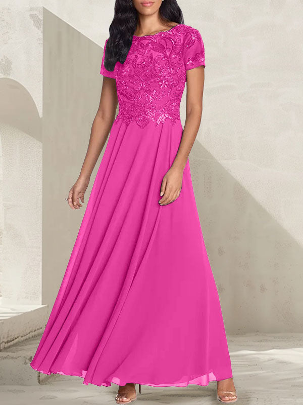 Charcoal Grey A-Line Scoop Long Mother of the Bride Dress With Beadings - View 14 | FashionDia