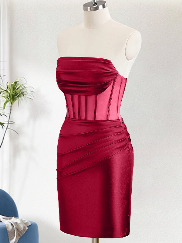 Fuchsia Bodycon Strapless Corset Short Homecoming Dress