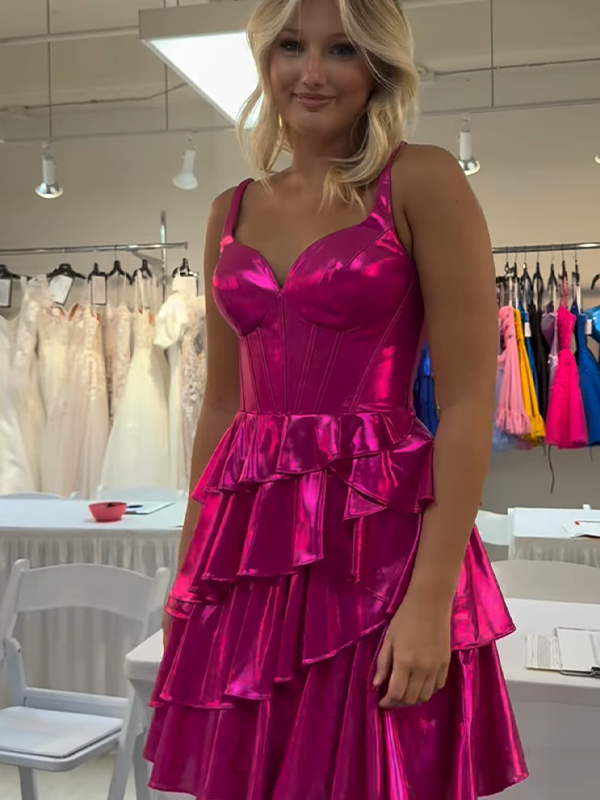 Metallic A-Line Sweetheart Short Corset Homecoming Dress - FashionDia