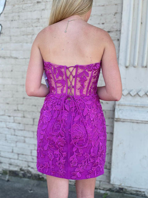 Strapless Bodycon Sweetheart Lace Homecoming Dress