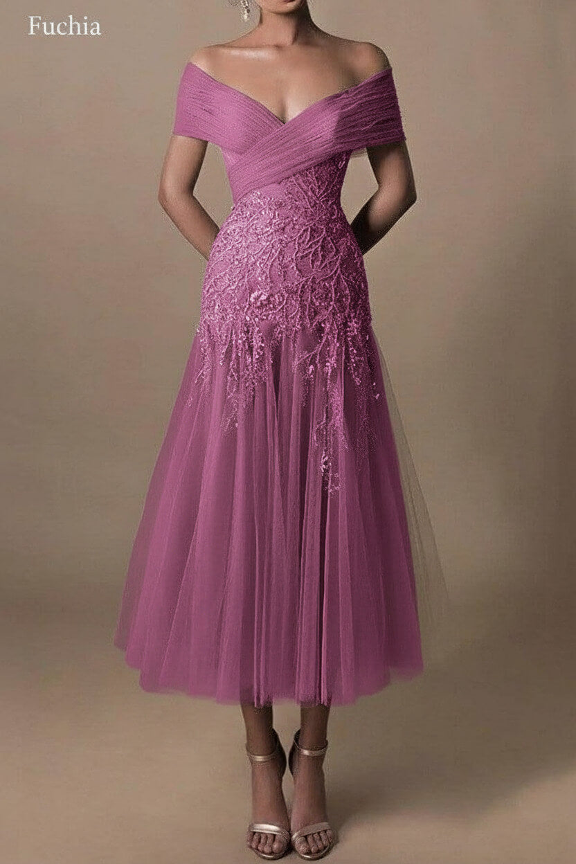 Gorgeous Short Long Off-the-Shoulder Beadings Beach Bridal Dress With Lace