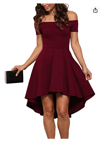 Women Off-the-Shoulder Short Sleeve High-Low Hem Club Cocktail Skater Dress - FashionDia