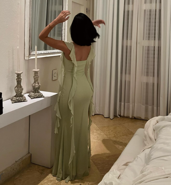 Cute Light Green Chiffon Ruffle Mermaid Wedding Guest Dress Formal Bridesmaid Dress - View 5 | FashionDia
