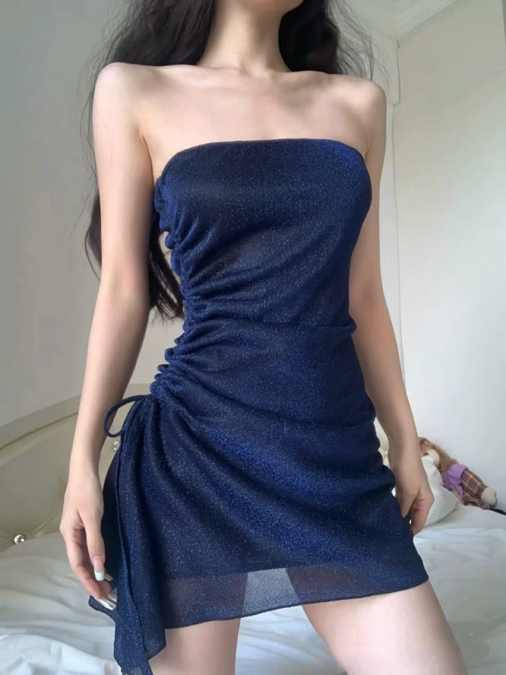 Sexy Strapless Navy Blue Sheath Cocktail Dress Formal Short Party Dress Homecoming Dress - FashionDia