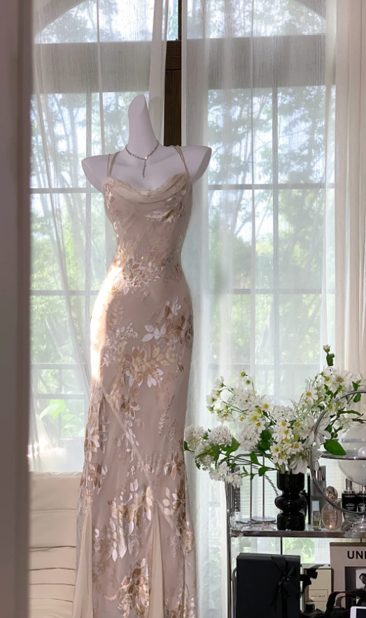 Pretty Spaghetti Straps Chiffon Print Floral Mermaid Long Party Dress Evening Gown - FashionDia