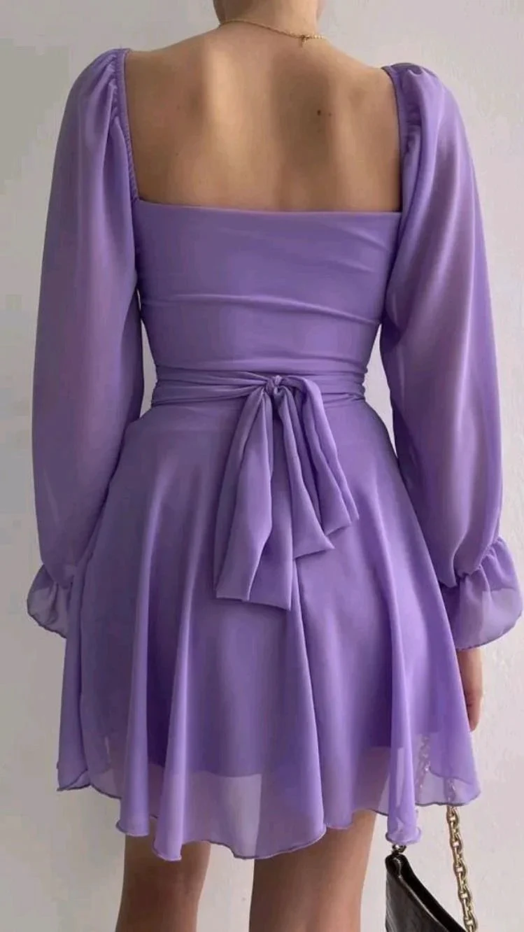 Purple Square Neckline Chiffon Homecoming Dress (ZD11882)