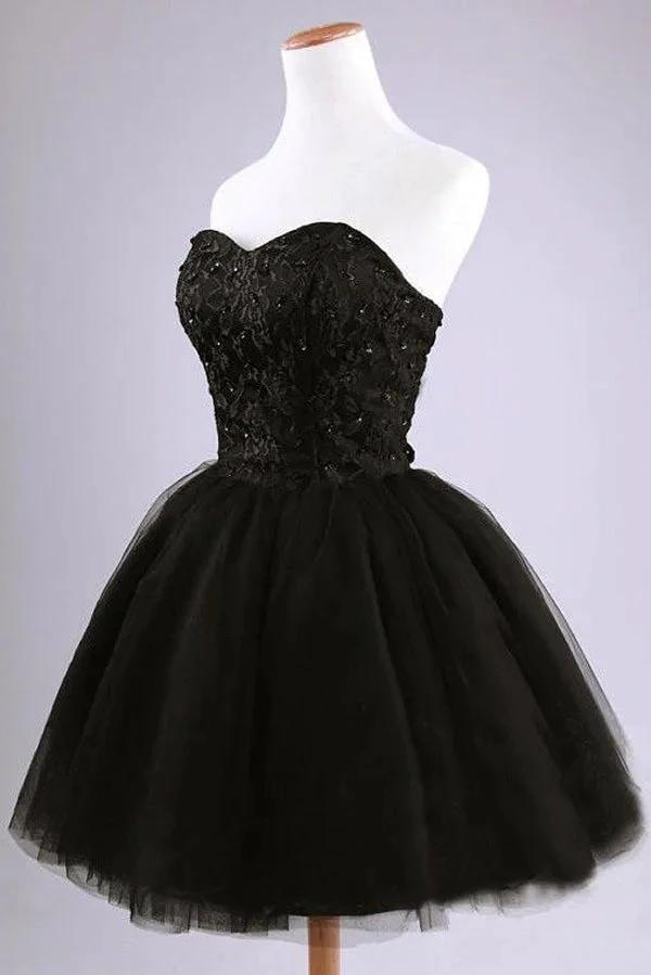 Black Strapless Ball Gown Tulle Homecoming Dresses (ZD11558)