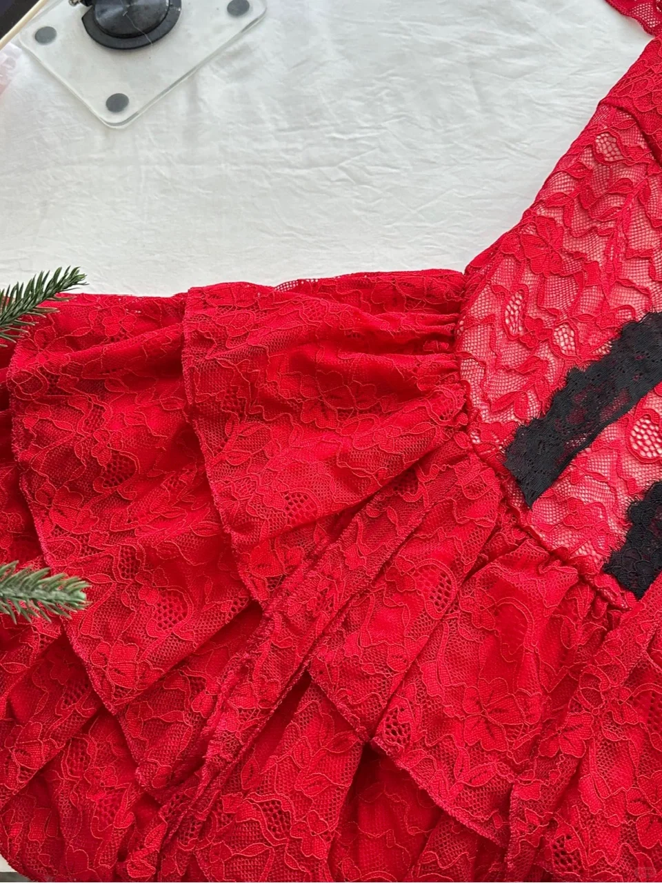 Stylish Red Lace Layered Homecoming Dress Spaghetti Strap Cocktail Dress Party Dress - View 5 | FashionDia
