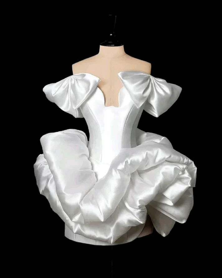 Elegant White Off The Shoulder Satin Pleated Homecoming Dress Cocktail Dress