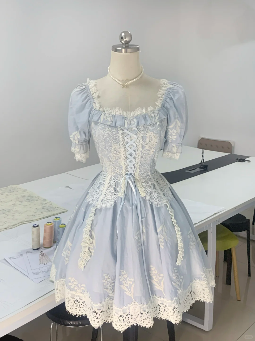 Beautiful Satin Lace Blue A Line Short Party Dress Homecoming Dress