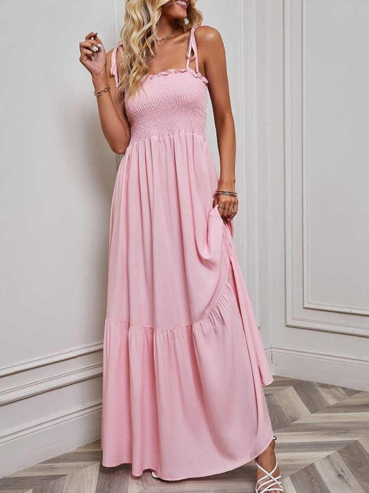 Belén Statement Pink Summer Maxi Dress with Spaghetti Straps Boutique Collection