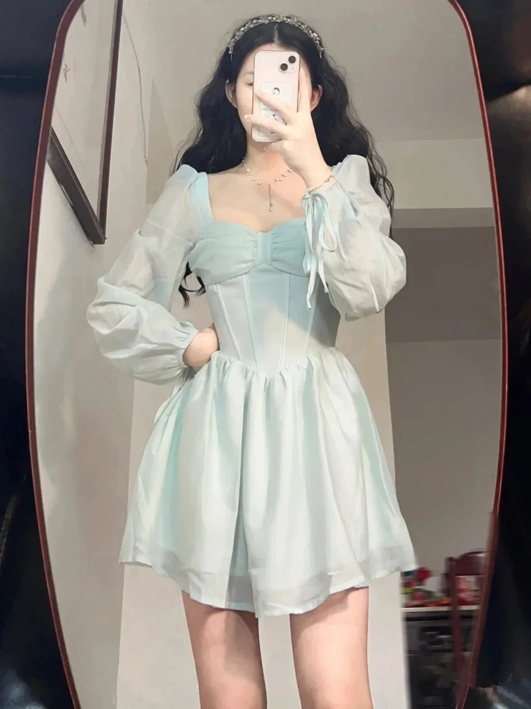 Retro A-line Homecoming Dress with Long Sleeves Party Dress (ZD11992)