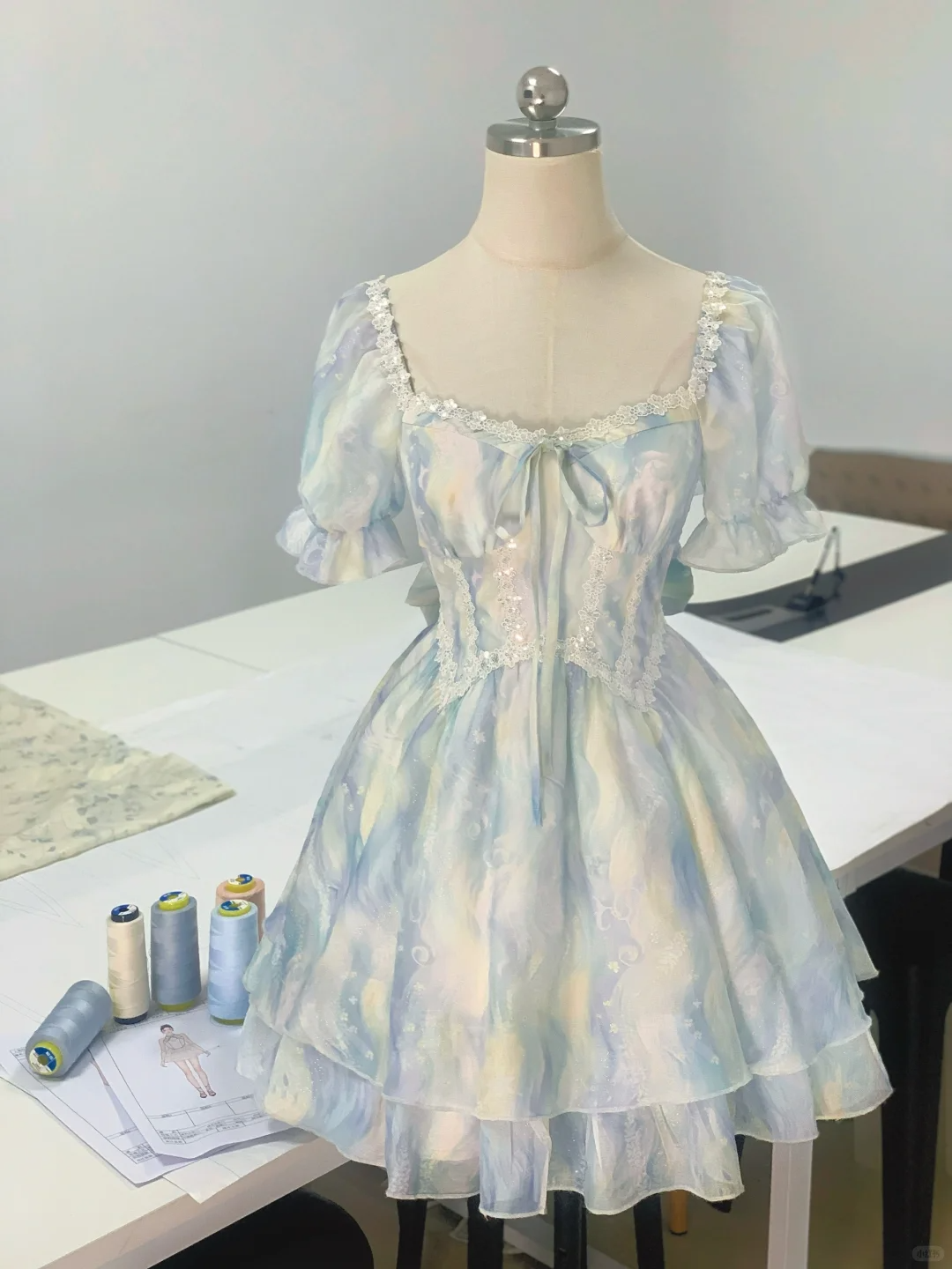 Pretty Blue Chiffon Lace A Line Birthday Outfits Formal Graduation Homecoming Dress