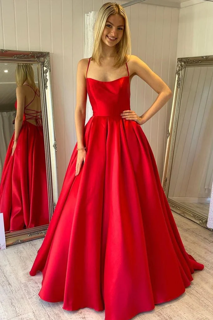 Simple Backless Red Satin Long Prom Dress, Backless Red Formal Dress, Red Evening Dress Y219 - View 2 | VelvetHem