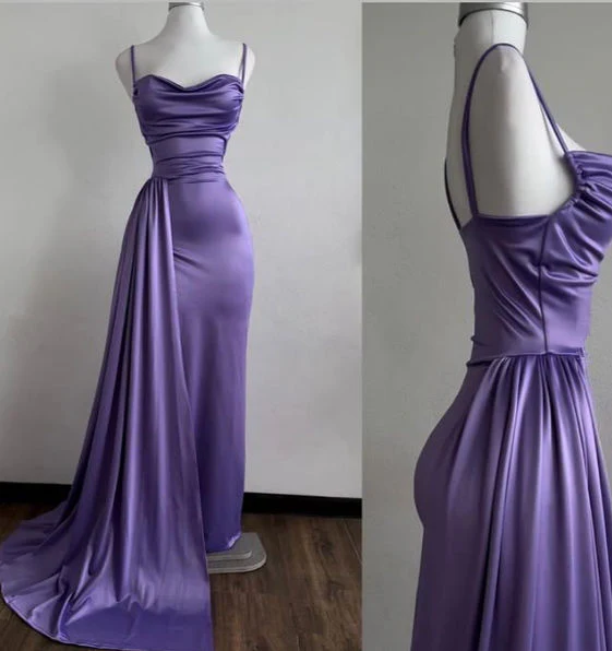 Charming Purple Mermaid Spaghetti Straps Satin Evening Dress Formal Party Prom Gown - FashionDia