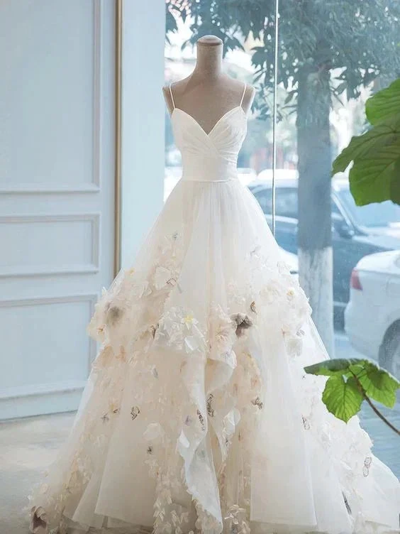 A Line Straps Wedding Dress ,White Bridal Dress (ZD13623)