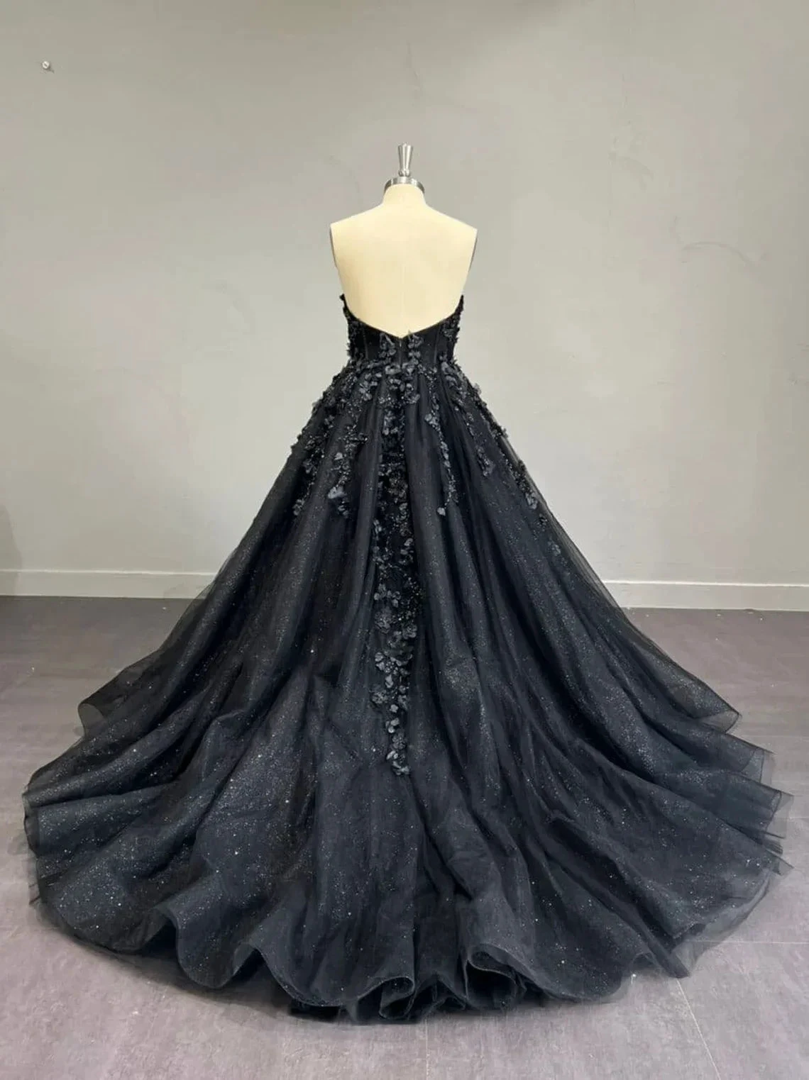 Stunning, Alternative Black Gown, Off The Shoulder Ball Gown Gothic Unconventional Wedding Dress,Y2477 (ZD13633) - View 4 | VelvetHem