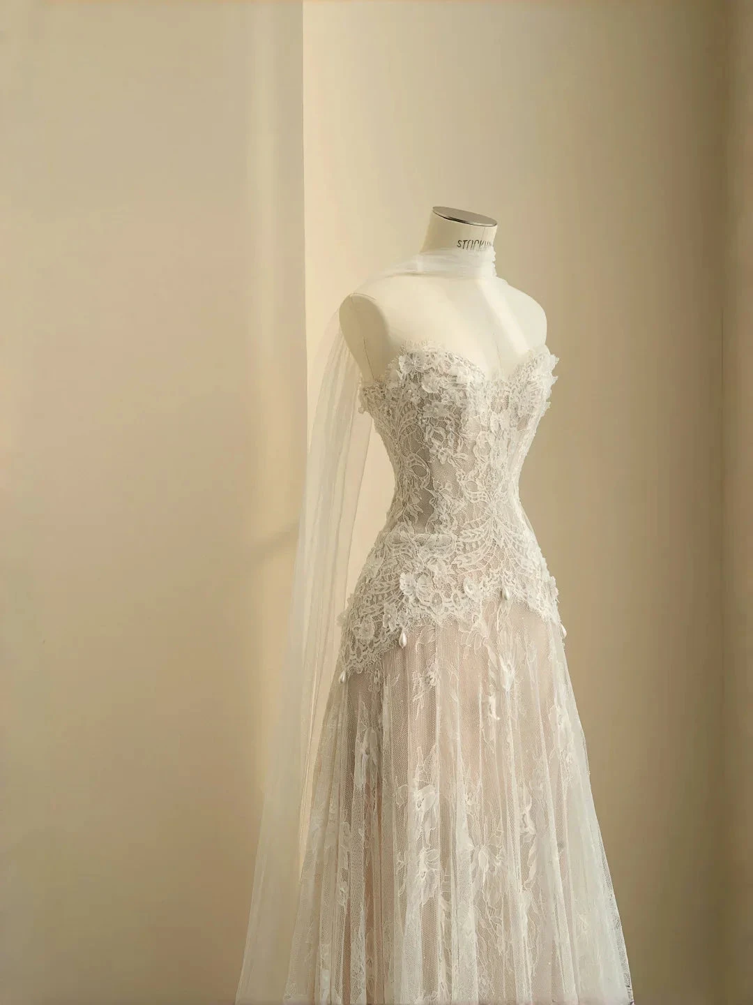 Pretty Strapless Tulle Lace Long A Line Wedding Dress,Formal Prom Evening Dress (ZD13776) - View 3 | VelvetHem