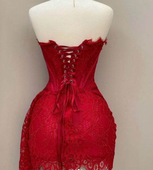 Sexy Red Lace Strapless Sheath Short Cocktail Dress Formal Graduation Homecoming Dress