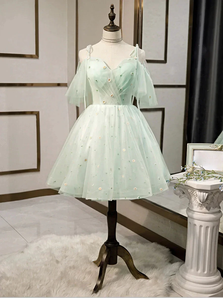 Simple Sweetheart Neck Tulle Short Dresses Puffy Green Homecoming Dresses Y2409 by simplepromdress