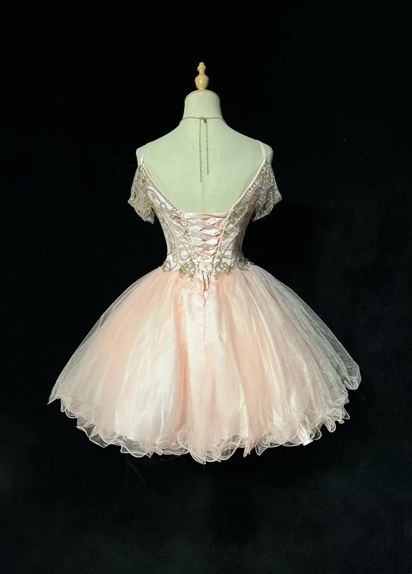 Cute Spaghetti Straps Light Pink Formal Homecoming Dress Mini Short Birthday Outfits