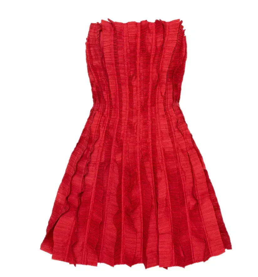 Strapless Red Ruffles A Line Homecoming Dress Mini Prom Dress (ZD11327)