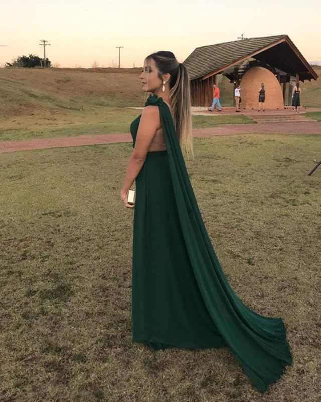 Chiffon One-Shoulder Green Prom Dress,Wedding Guest Dress - View 2 | FashionDia